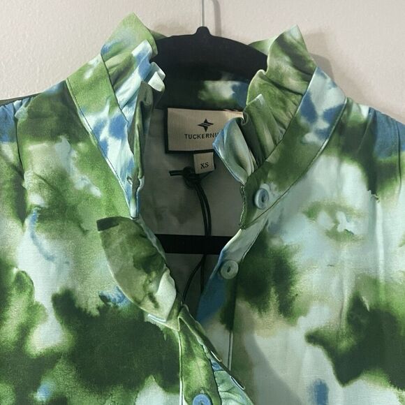 TUCKERNUCK Deep Lagoon Tate Mini Dress Green Blue Size XS Drop Waist Long Sleeve - Picture 4 of 15